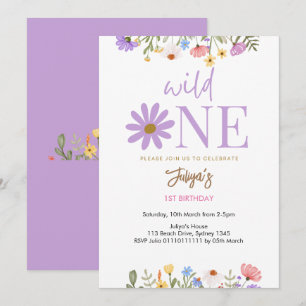 wild flower purple 1st Birthday   Invitation