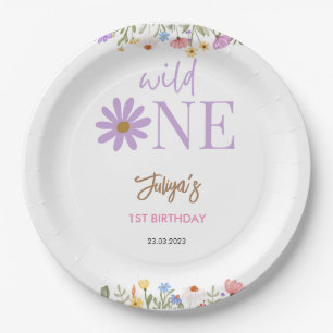 wild flower purple 1st Birthday   Paper Plate
