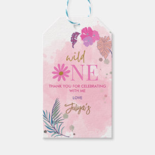 Wild flower tropical leaf baby girl 1st Birthday Gift Tags