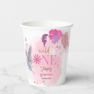 Wild flower tropical leaf baby girl 1st Birthday   Paper Cups