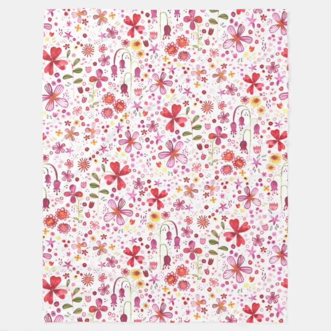 Wild Flower Watercolor Fleece Blanket (Front)
