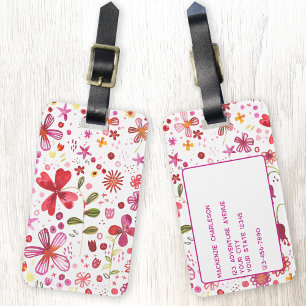 Wild Flower Watercolor Modern Personalised Luggage Tag