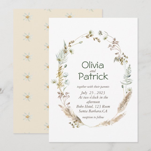 Wild flower watercolor tropical invitation (Front/Back)
