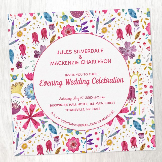Wild Flower Watercolor Wedding Evening Reception Invitation (Watercolor wildflower evening wedding reception invitation)