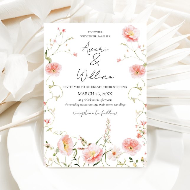 Wild Flower Watercolour Modern Boho Wedding Invitation (Creator Uploaded)