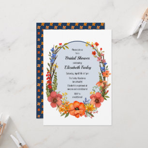 Wild flower wreath bridal shower invitation