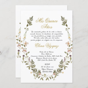 Wild flower wreath Quinceañera invitation 