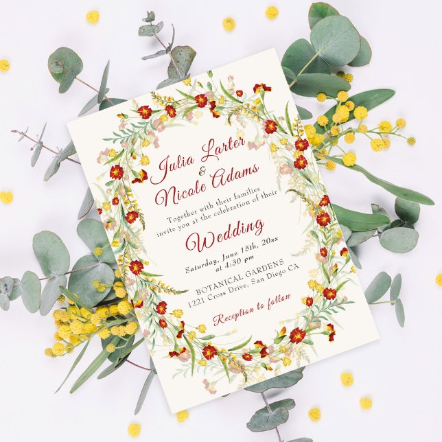 Wild Flower Yellow Marigold Foliage Photo Wedding Invitation (Creator Uploaded)