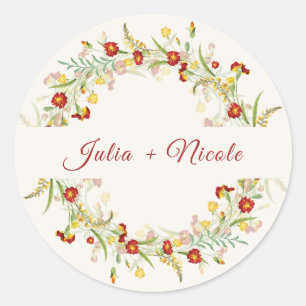 Wild Flower Yellow Marigold Foliage Wedding Classic Round Sticker