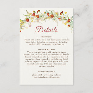 Wild Flower Yellow Marigold Foliage Wedding Enclosure Card