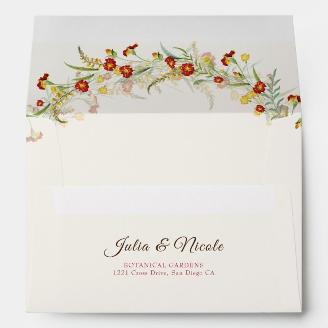 Wild Flower Yellow Marigold Foliage Wedding Envelope (Back (Bottom))