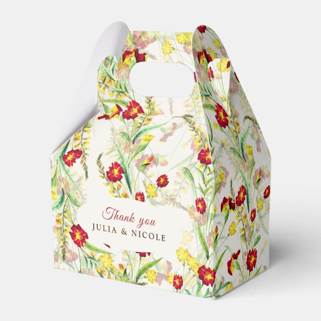 Wild Flower Yellow Marigold Foliage Wedding Favour Box (Front Side)