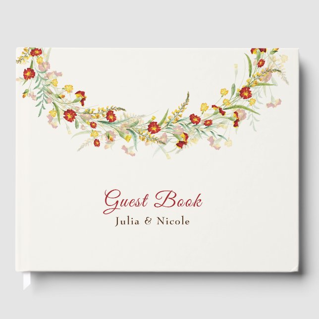 Wild Flower Yellow Marigold Foliage Wedding Guest Book (Front)