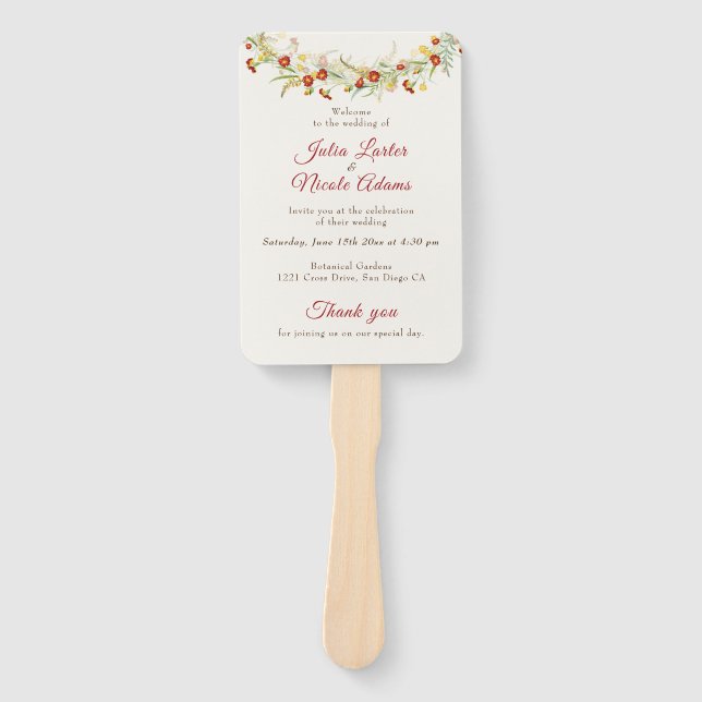 Wild Flower Yellow Marigold Foliage Wedding Hand Fan (Front)