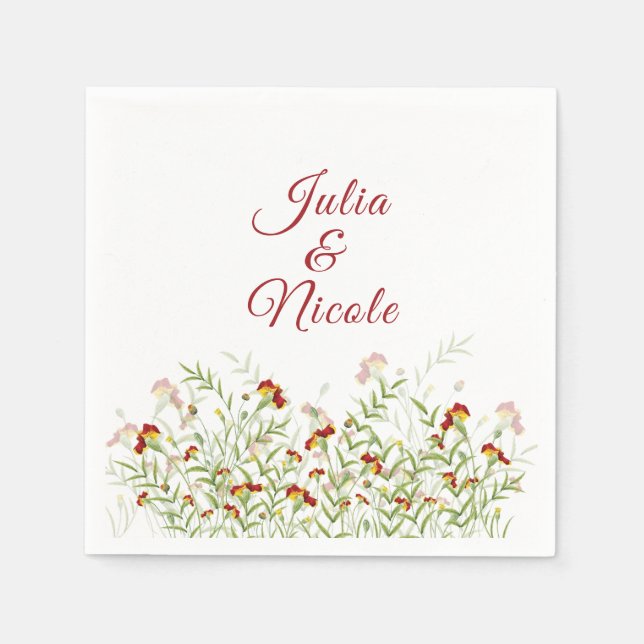 Wild Flower Yellow Marigold Foliage Wedding Napkin (Front)