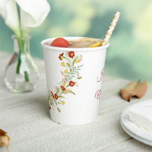 Wild Flower Yellow Marigold Foliage Wedding Paper Cups