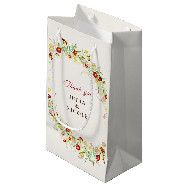 Wild Flower Yellow Marigold Foliage Wedding Small Gift Bag (Front Angled)