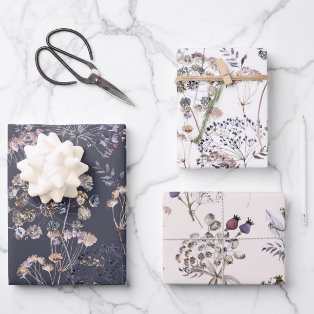 Wild Flowers 3 Wrapping Paper Sheets (Front)