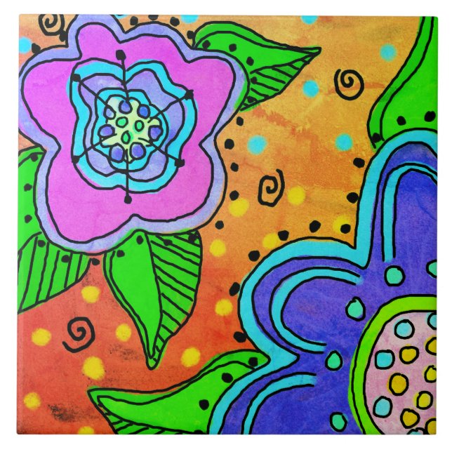 Wild Flowers Abstract Digital Painting Tile (Front)