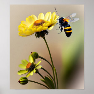 Wild Flowers And Bee - Art Print