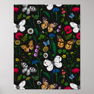 Wild flowers and butterflies 2 poster