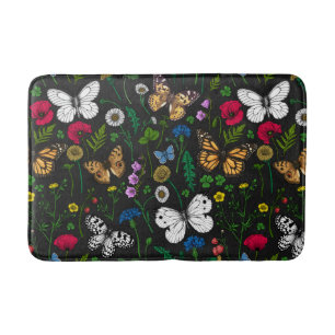 Wild flowers and butterflies bath mat