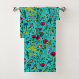 Wild flowers and butterflies bath towel set