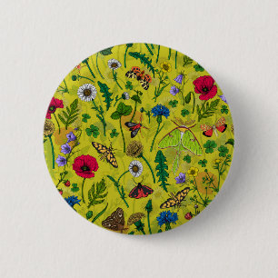 Wild flowers and butterflies button