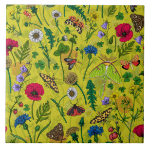 Wild flowers and butterflies ceramic tile