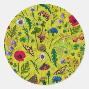 Wild flowers and butterflies classic round sticker
