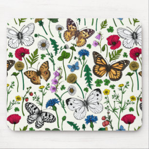 Wild flowers and butterflies mouse mat