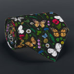 Wild flowers and butterflies on black tie<br><div class="desc">Hand-painted collection of various butterflies and wild flowers.</div>