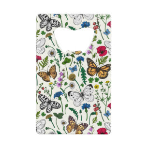 Wild flowers and butterflies on white
