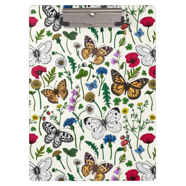 Wild flowers and butterflies on white clipboard (Front)