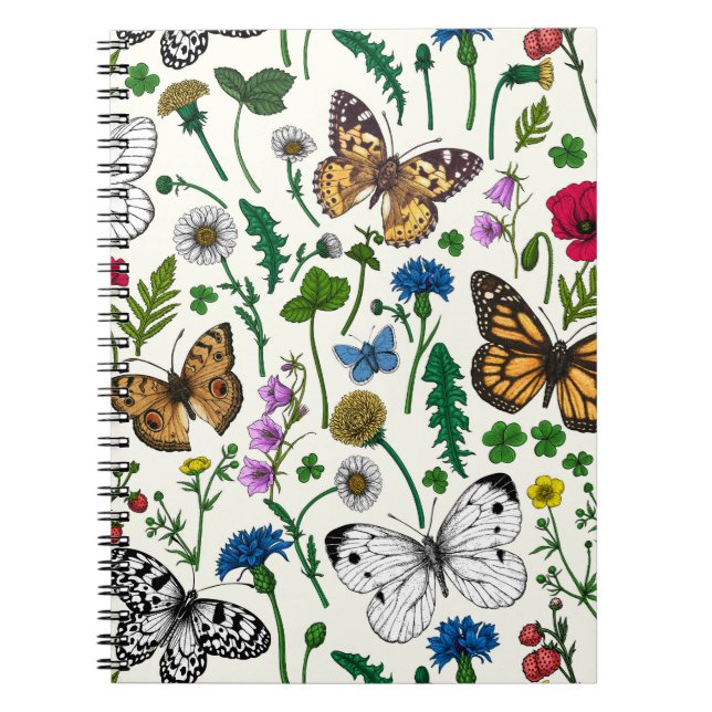 Wild flowers and butterflies on white notebook (Front)