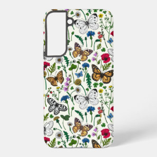 Wild flowers and butterflies on white samsung galaxy case