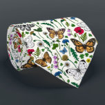 Wild flowers and butterflies on white tie<br><div class="desc">Hand-painted collection of various butterflies and wild flowers.</div>