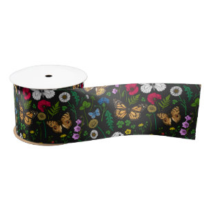 Wild flowers and butterflies satin ribbon
