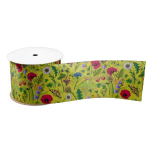 Wild flowers and butterflies satin ribbon