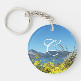 wild flowers and lake monogram key ring