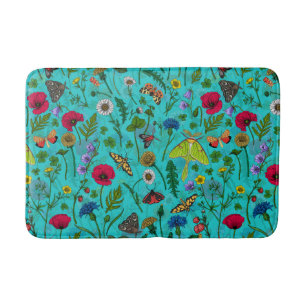 Wild flowers and moths bath mat
