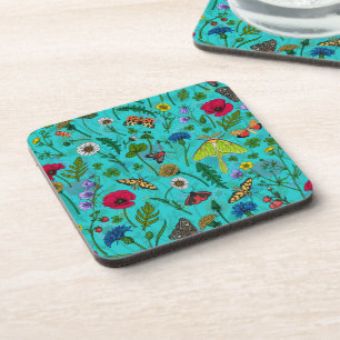 Wild flowers and moths coaster