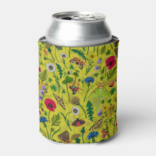 Wild flowers and moths on green can cooler
