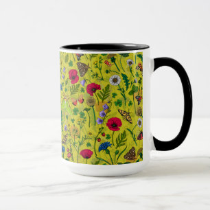 Wild flowers and moths on green mug