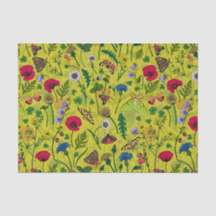 Wild flowers and moths on green tissue paper