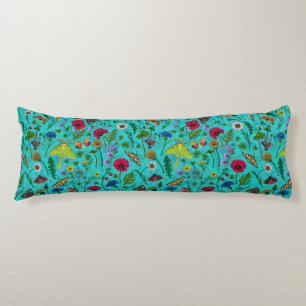 Wild flowers and moths on teal body cushion