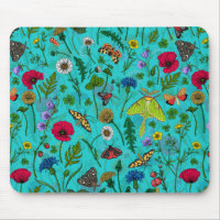Wild flowers and moths on teal