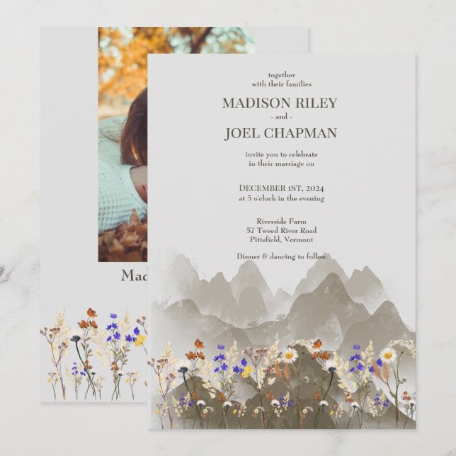  Wild flowers and photos Wedding Invitation  (Front/Back)