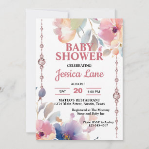 Wild Flowers and Pink Diamonds Girl Baby Shower Invitation