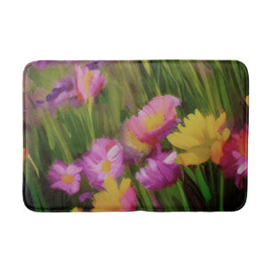 Wild Flowers At Dusk Watercolor Floral Art Bath Mat